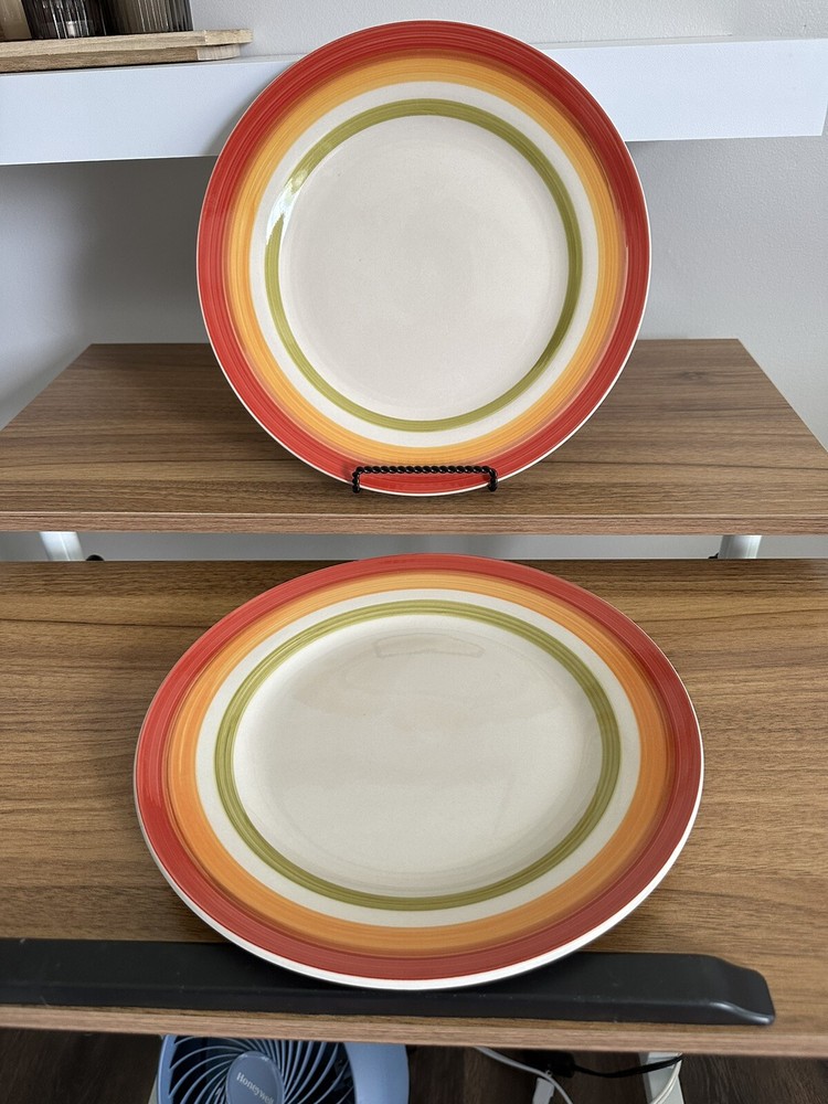 Royal Norfolk Red Yellow Orange Green Striped Rim Dinner Plates 11