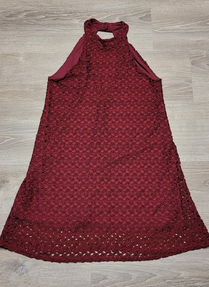 Audrey 3+1 Womens Burgundy Keyhole Neck Lace Dress See Photos For Sizeing