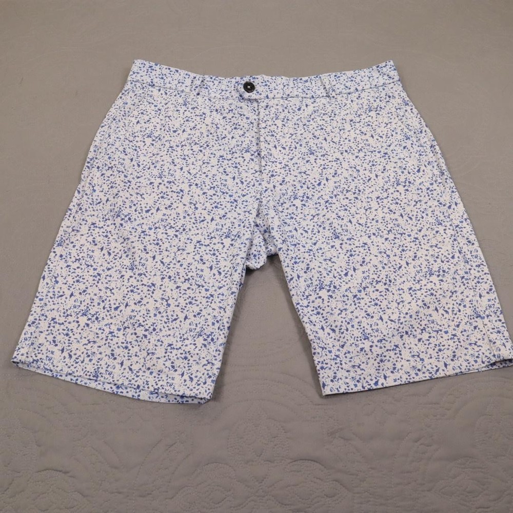 Greyson Shorts Mens 34 White Blue Floral Print Golf Performance Stretch 9 Inseam