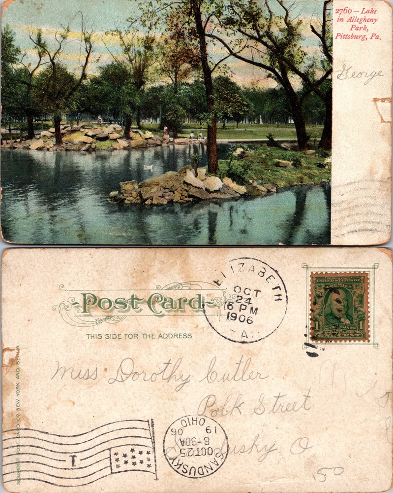 Lake in Allegheny Park Pittsburgh Pennsylvania PA Postcard