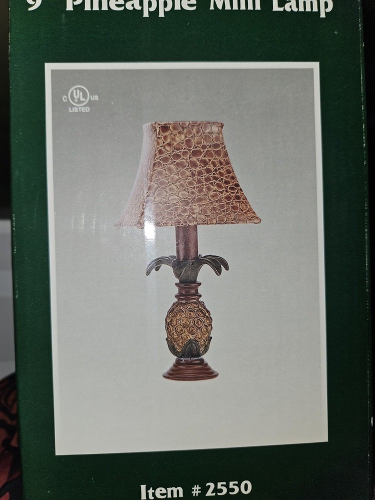 Pineapple Mini Lamp Brown Gold Metal Fabric Tropical Bell Shade UL Listed