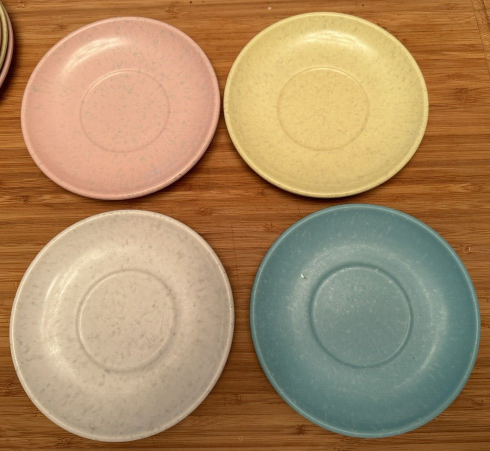Set of 4 Vintage Imperial Ware Melmac Speckle Saucers Mid Century Modern Retro