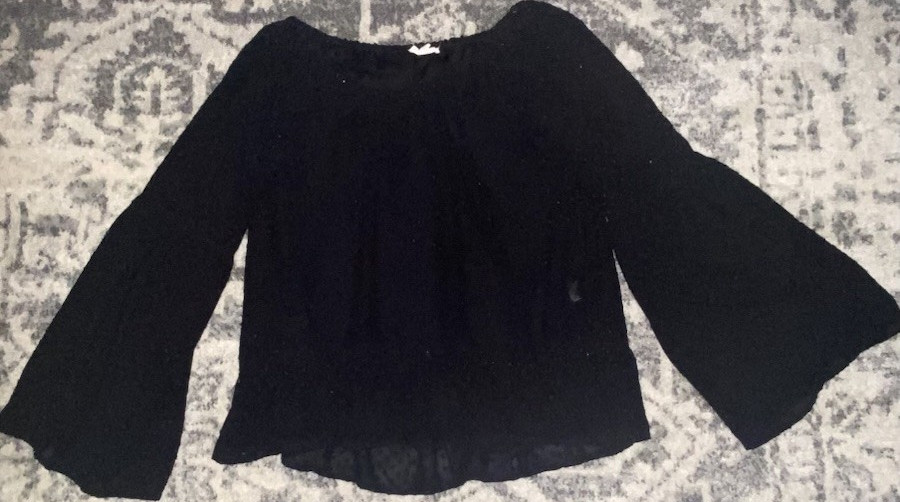 GILI Black Sheer Chiffon Ruffle Bell Sleeve Pullover Blouse Top Size L