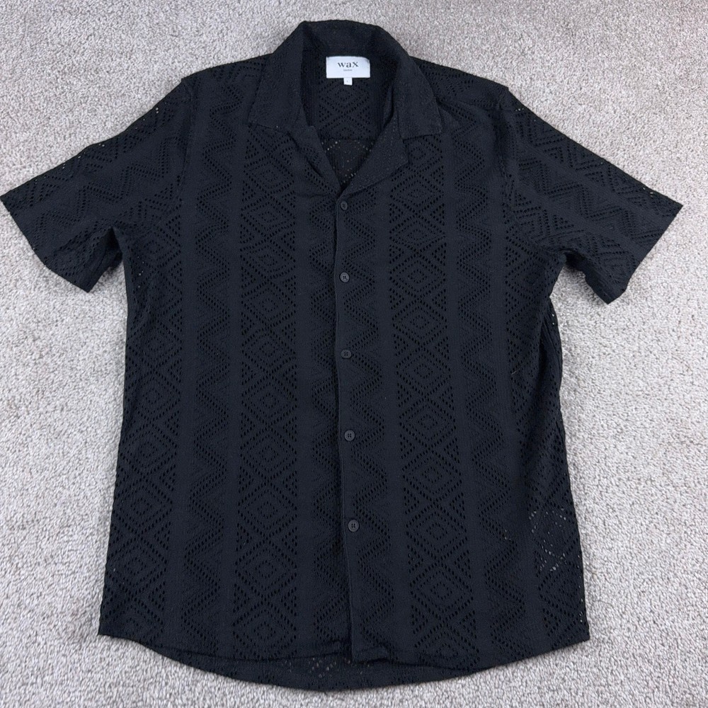 Wax London Shirt Mens Large Black Didcot Lace Cuban Camp Collar Button Up Casual