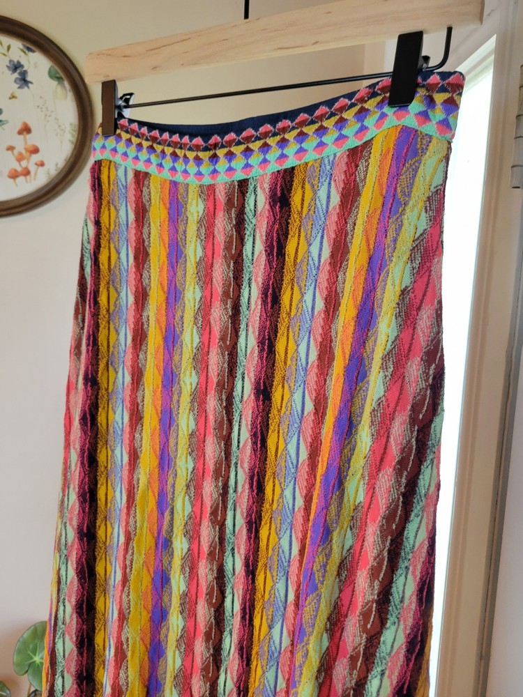 Aldomartins Anthropologie Marbella Knit Zig Zag Multicolor Midi Skirt, Size M