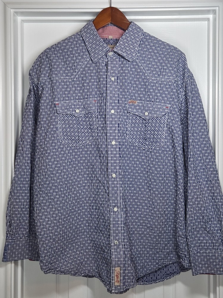 Rafter C Cowboy Collection Shirt Men's 2XL Pearl Snap Long Sleeve Western Blue