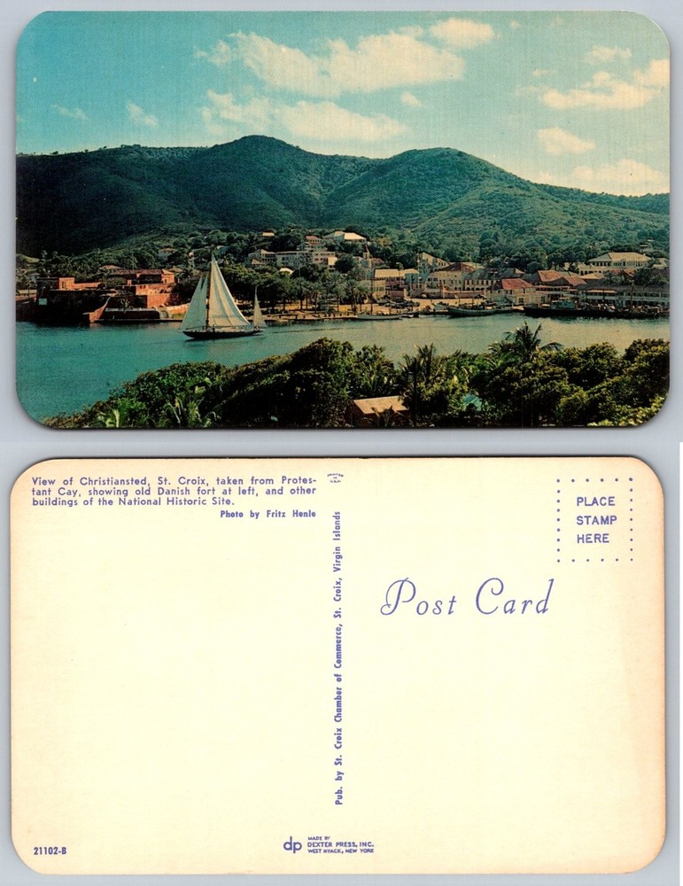 Christiansted St. Croix Virgin Islands Danish Fort Sailboat Chrome Postcard