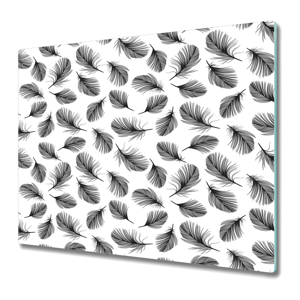 Glass Kitchen Chopping Board Feather Black and white Minimalist Modern art 60x52