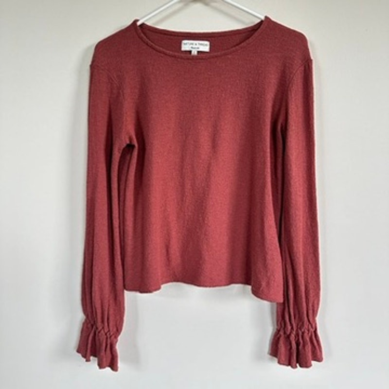 Madewell Ruffle-Cuff Boatneck Long Sleeve Top in Small Size