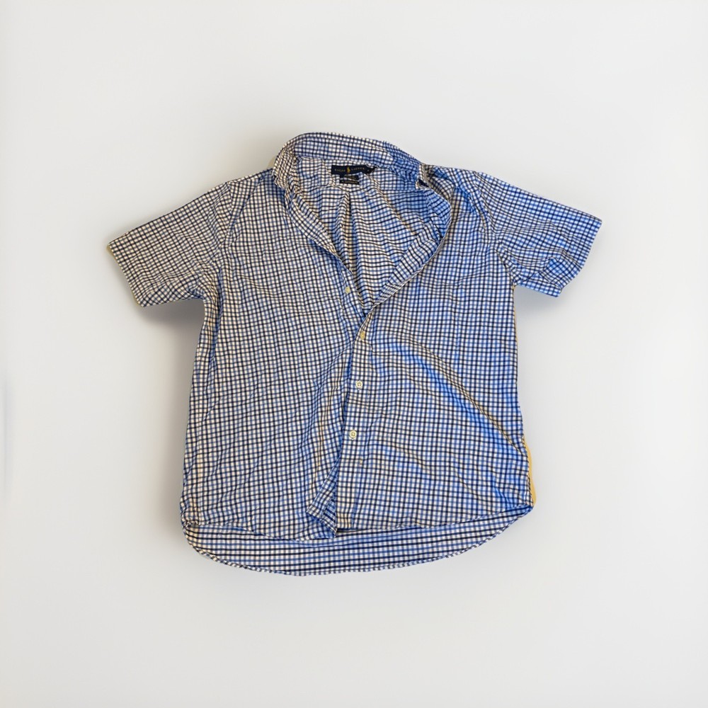 Ralph Lauren Classic Fit Performance Shirt Men M Blue Gingham Check RL Untucked