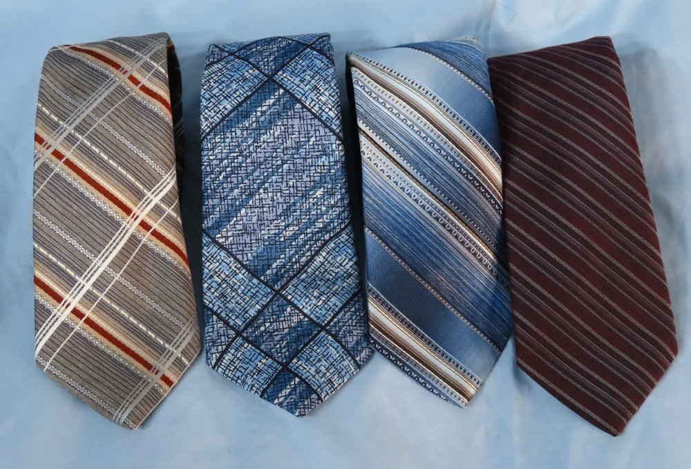 VTG LOT OF 4, DON LOPER Men's Skinny Neck Tie STRIPES & PLAID Polyester 3