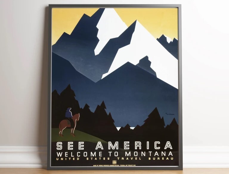 Montana Travel Poster| Vintage Travel Print| Montana Vintage Wall Art Print|