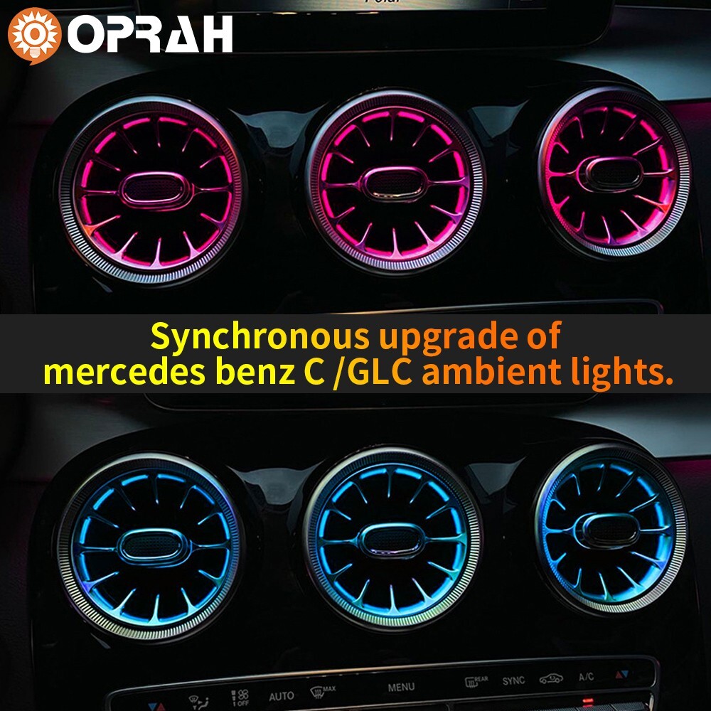 7PCS 3/64 Color Front Rear Air Vent LED Ambient Light for Mercedes Benz C W205