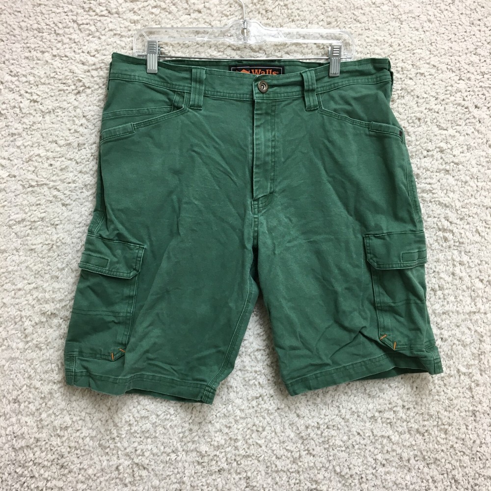 Walls Shorts 34 Men Green Carpenter Cargo Utility Pocket Canvas Stretch Workwear