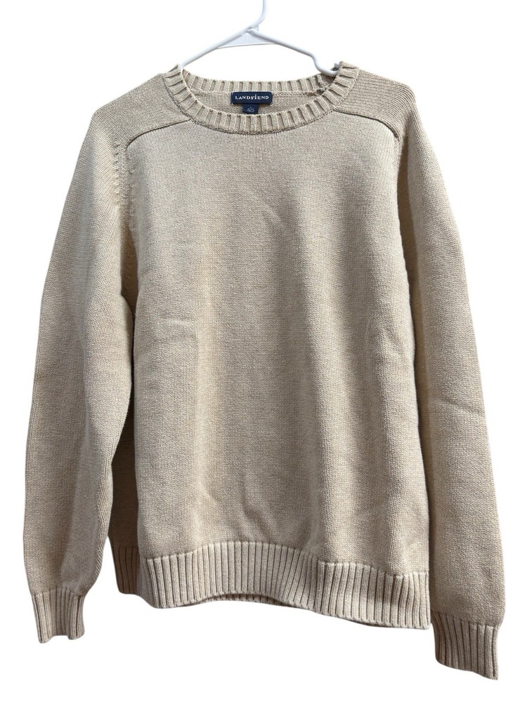 VINTAGE Lands End Sweater Men Large Cream Pullover Preppy Classic Pre 97