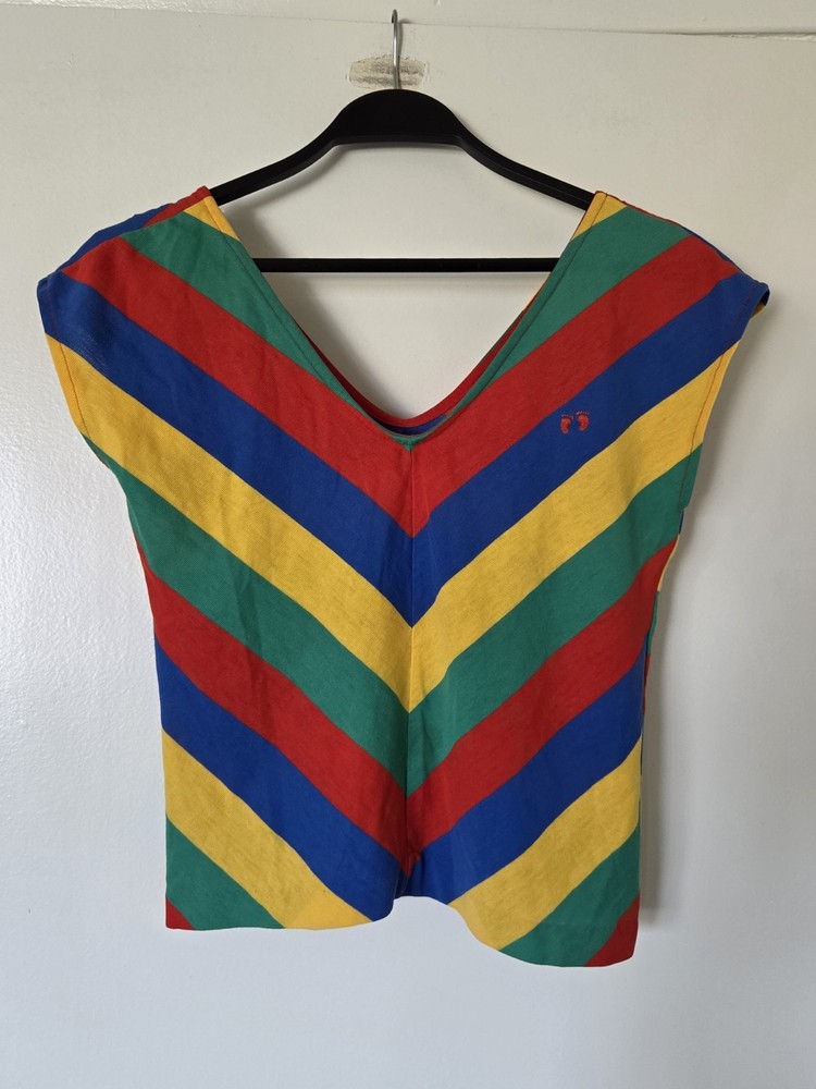 Vintage 70s Hang Ten Surf Striped Tank Sleeveless Shirt Rainbow Womens approx S