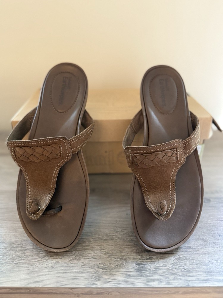 Timberland Earthkeepers Women’s Brown Leather Thong Sandals with Braided Strap