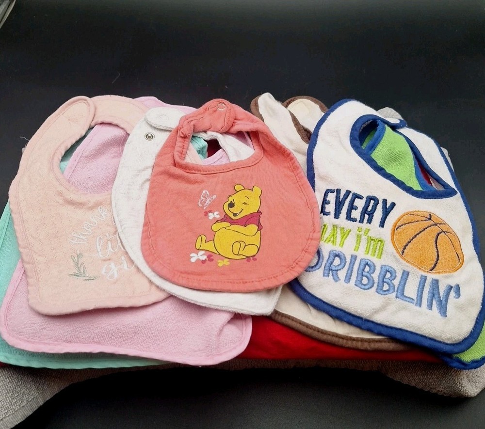 Lot Of 8 Various Baby-Toddler Bibs Boys & Girls Bundle W-Sayings Themed Mealtime