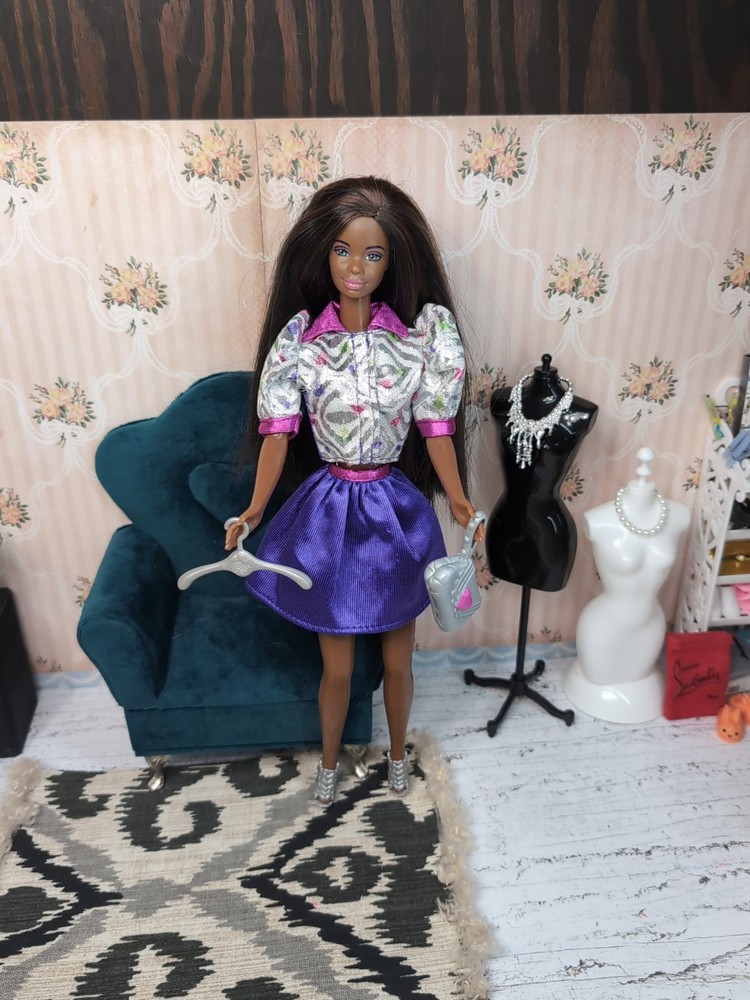 Vintage Barbie Outfit - Mattel Tag Skirt & Matching Top, Purse, Heels, Hanger