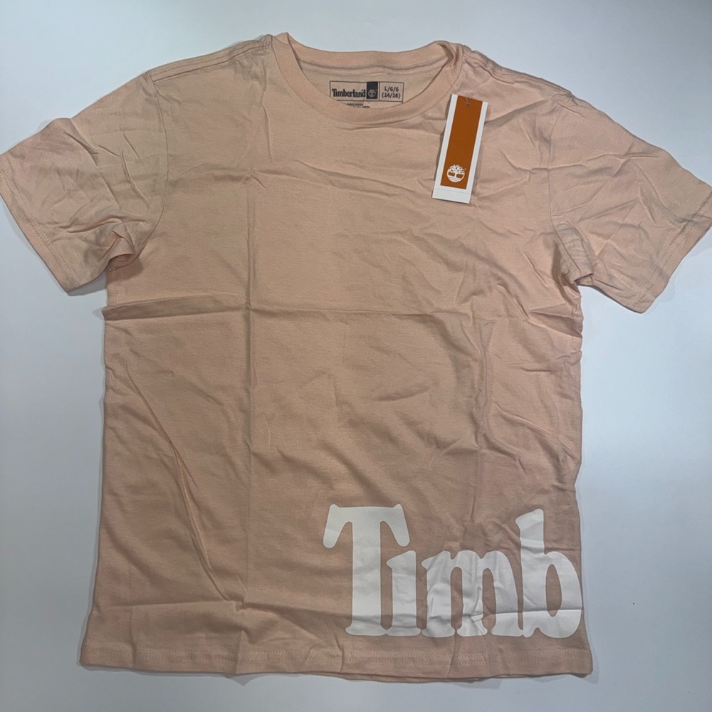 Timberland Shirt Boys Cameo Rose Beige Brown White Tshirt Tee Logo Short Sleeve