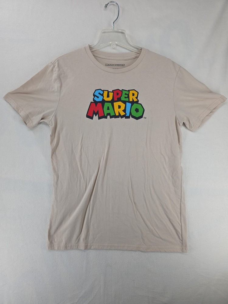 Nintendo Super Mario Shirt Mens Large Beige Graphic Tee Yoshi Luigi Toad Gamer