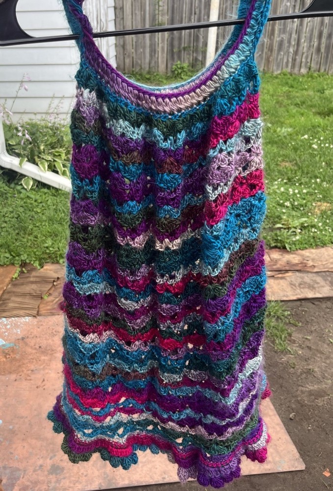 Handmade Crochet Mini Dress Boho Festival Fairycore Colorful Knit Cover Up