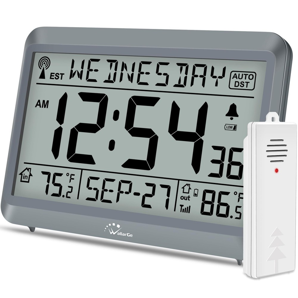 Atomic Clock with Indoor Outdoor Temperature and Digital Wall Clock Settings