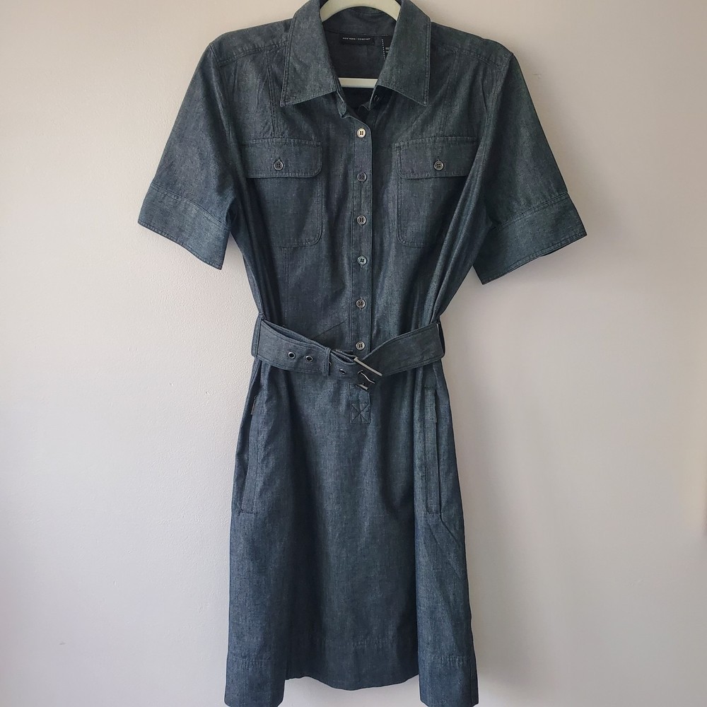 New York & Co. Woman's Denim Blue Belted Shirt Dress Sz10 Casual Streetwear NWOT
