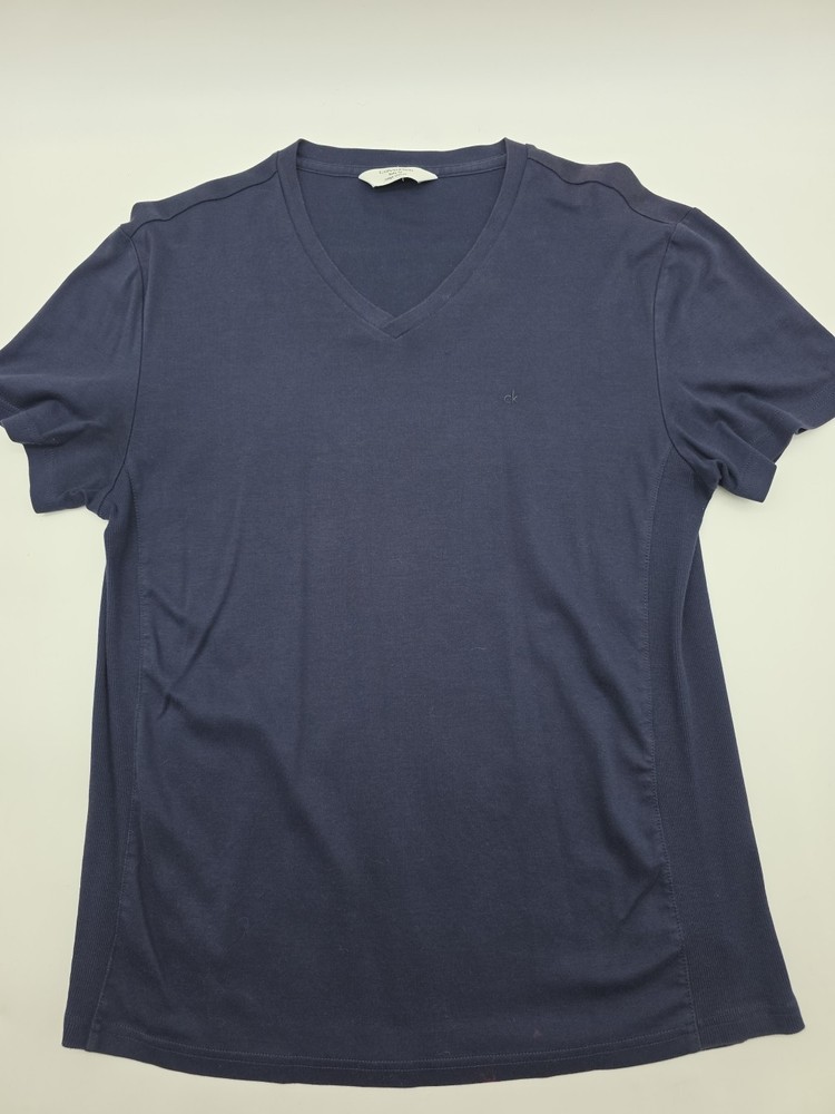 Calvin Klein T-shirt Men Small Blue Solid Logo ..#40915