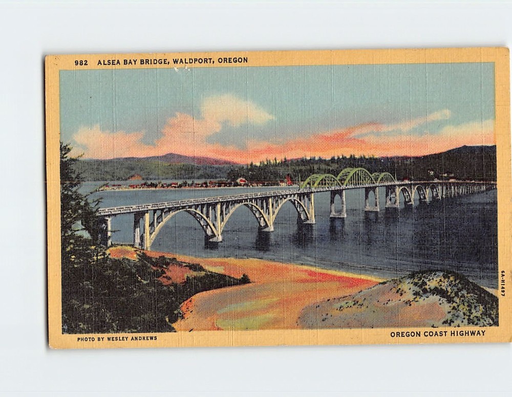 Postcard Alsea Bay Bridge Waldport Oregon USA