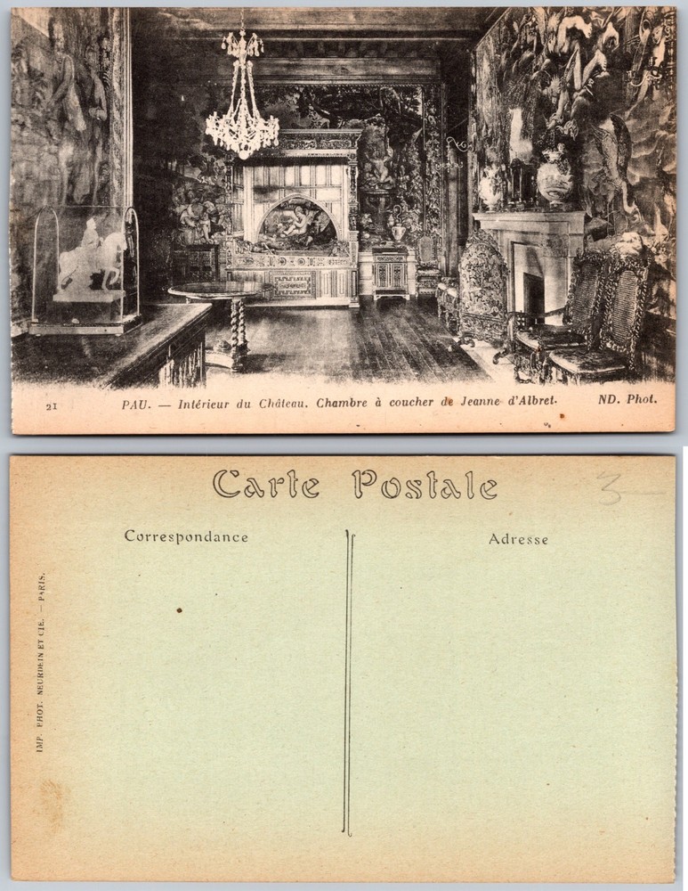 Pau France Chateau Bedroom Jeanne Albret Postcard