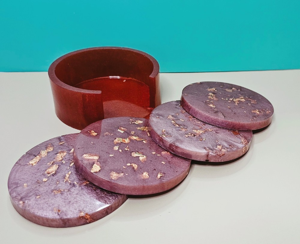 Mauve Rose Gold Round Handmade Coaster Set 5-Piece