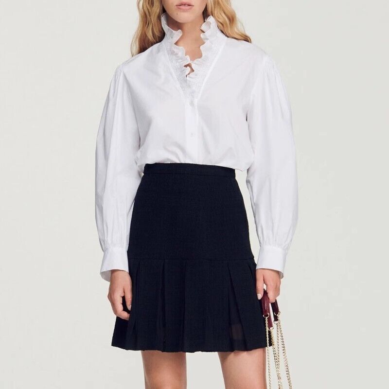 Sandro Laced Collared Cotton Shirts White Tops