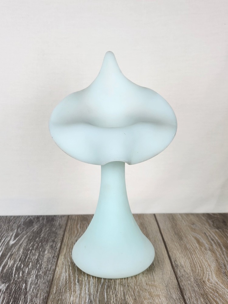 Fenton Frosted Blue Satin Glass Jack in the Pulpit Tulip Vase 11