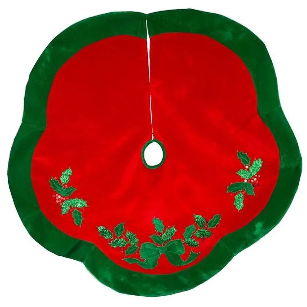 Kurt Adler 48in Red and Green Velvet Christmas Tree Skirt