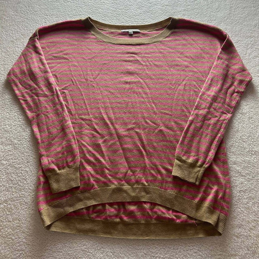 GAP Active Women's Boat Neck Pink Beige Striped Wool Blend Sweater Size Small