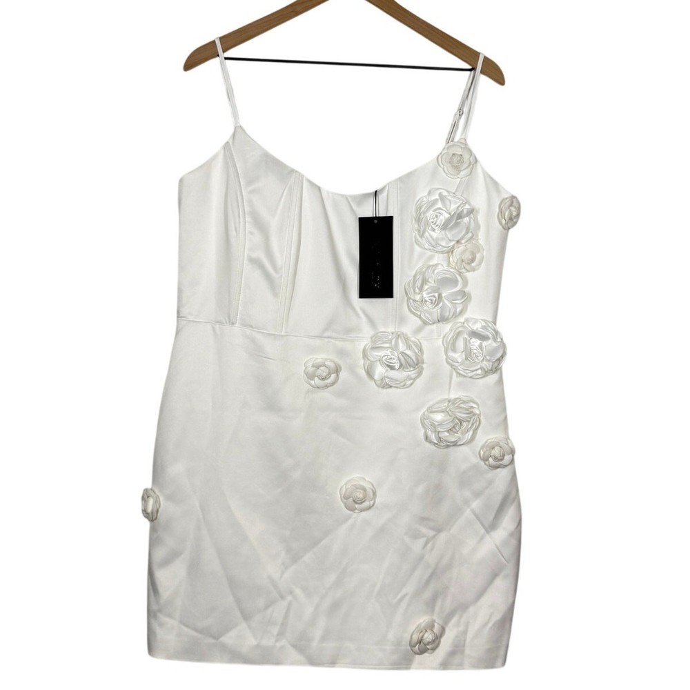 Fashion Nova Kiera Ann Floral Mini Dress Plus Size 1X Bridal Wedding White NWT
