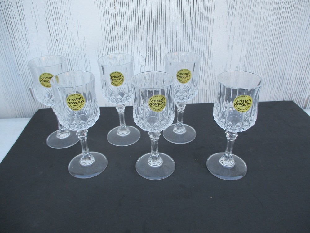 6 Glasses Set, Cristal D'Arques France Fine Crystal Wine Water Cordial Goblet