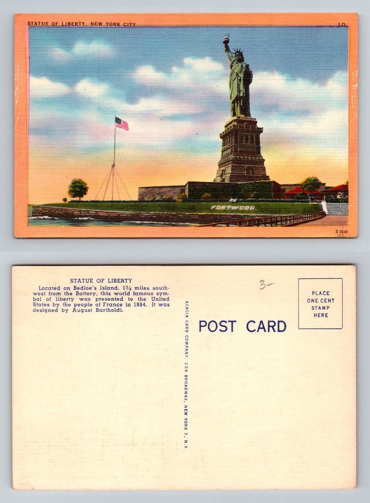 New York City NY, Statue of Liberty Bedloe’s Island  Vintage Postcard