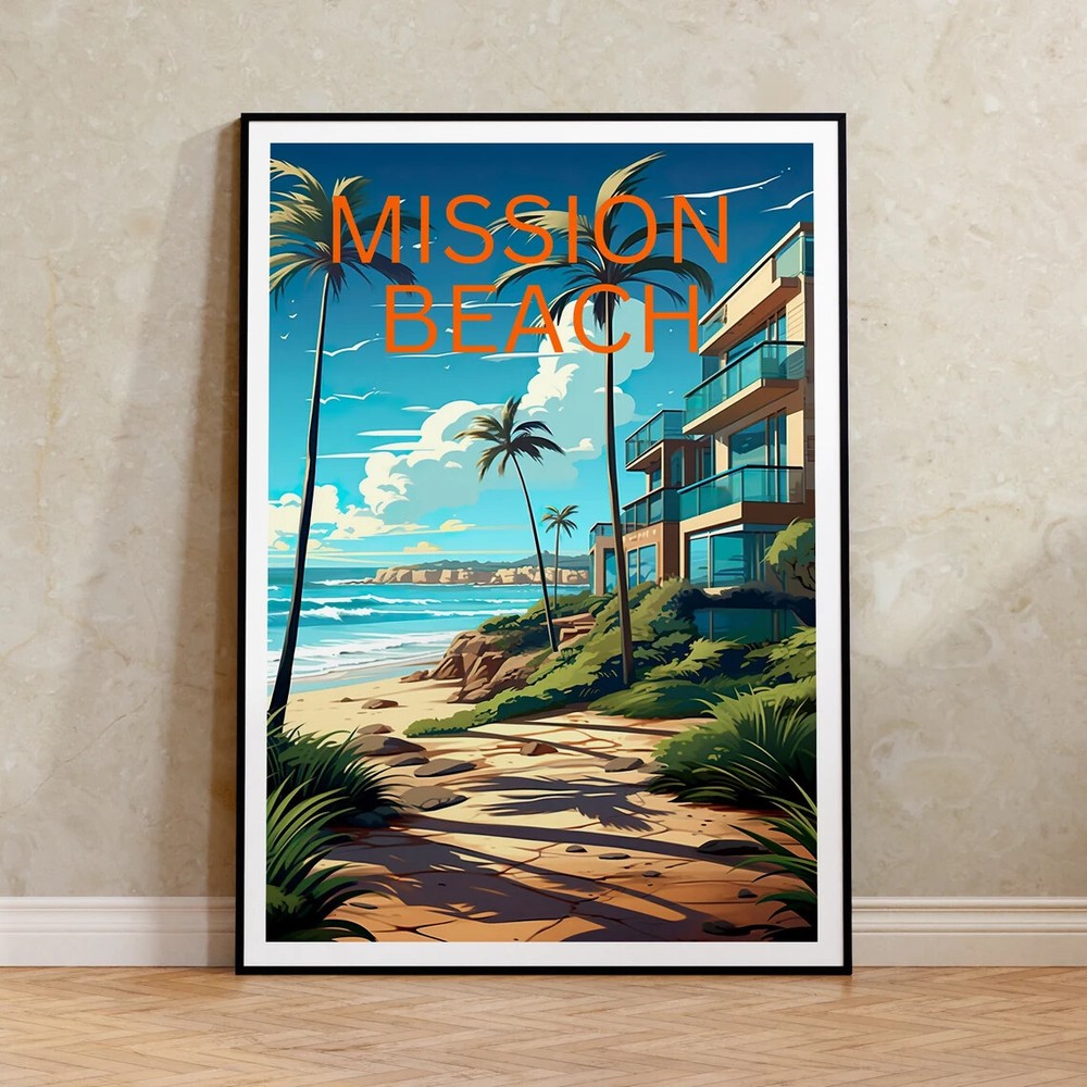 Mission Beach Travel Poster Premium Quality Choose your Size