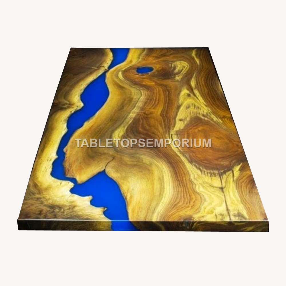Acacia Handmade Dining Side Epoxy Resin River Table Collectible Royal Furniture-image