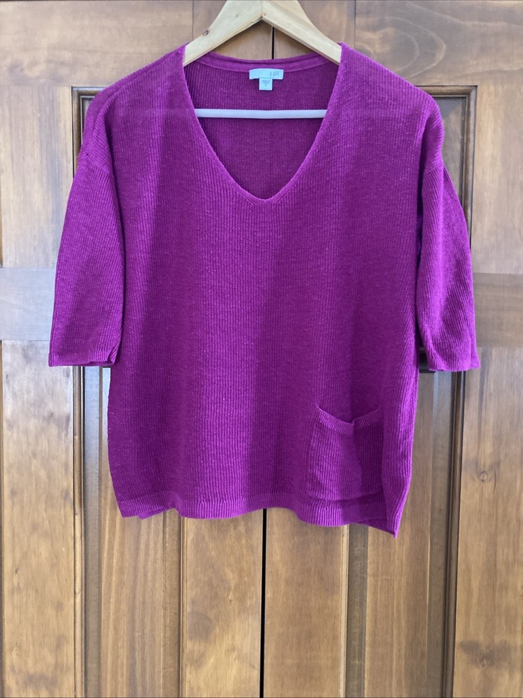 JJill Linen Blend V-neck Magenta Pink 3/4 Sleeves Top Women’s Sz Small S