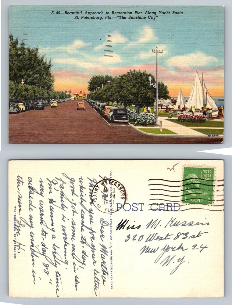 St. Petersburg, FL-Florida, Recreation Pier Street View, Vintage c1948 Postcard