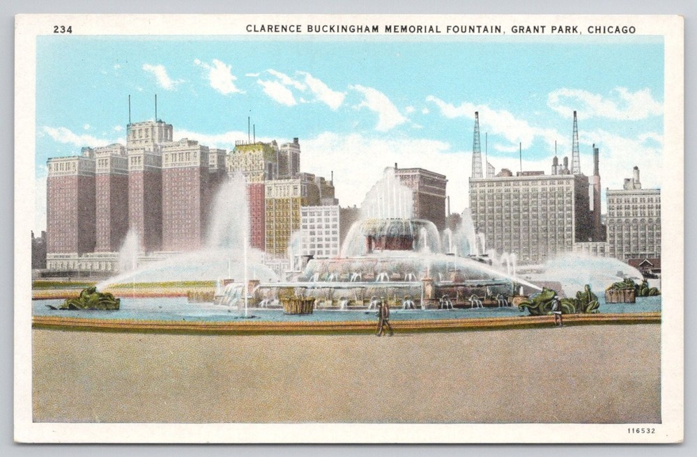 1933 Chicago World's Fair Buckingham Fountain Grant Park Linen Postcard