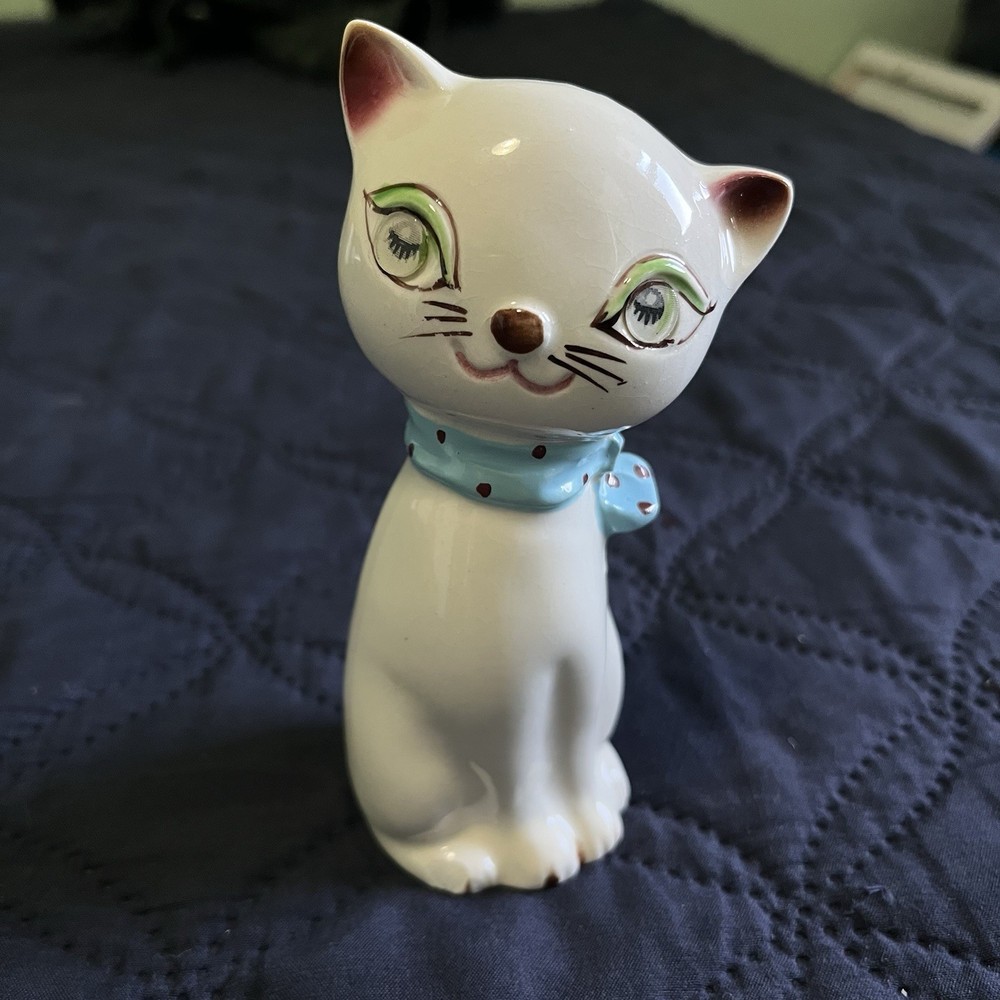 Vintage Winking Eyes Cat Salt & Pepper Shaker Polka Dot Scarves MCM Holt Howard