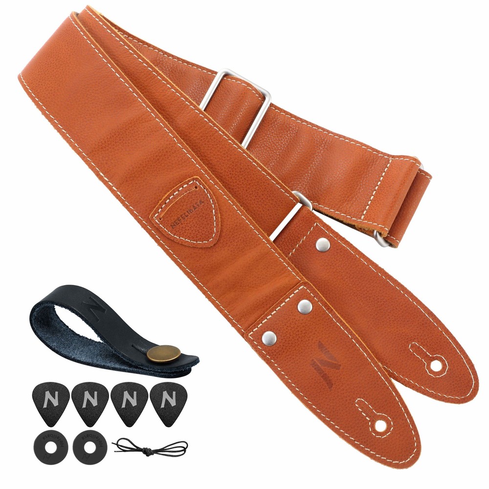Guitar Strap 2Full Grain Leather Guitar Straps Pick Pocket Bass Electric Acousti