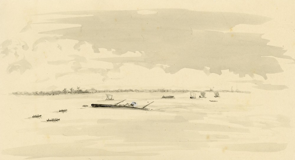 M.H. Beattie, British India: Steamship Sinking on the Hooghly – c.1880s drawing