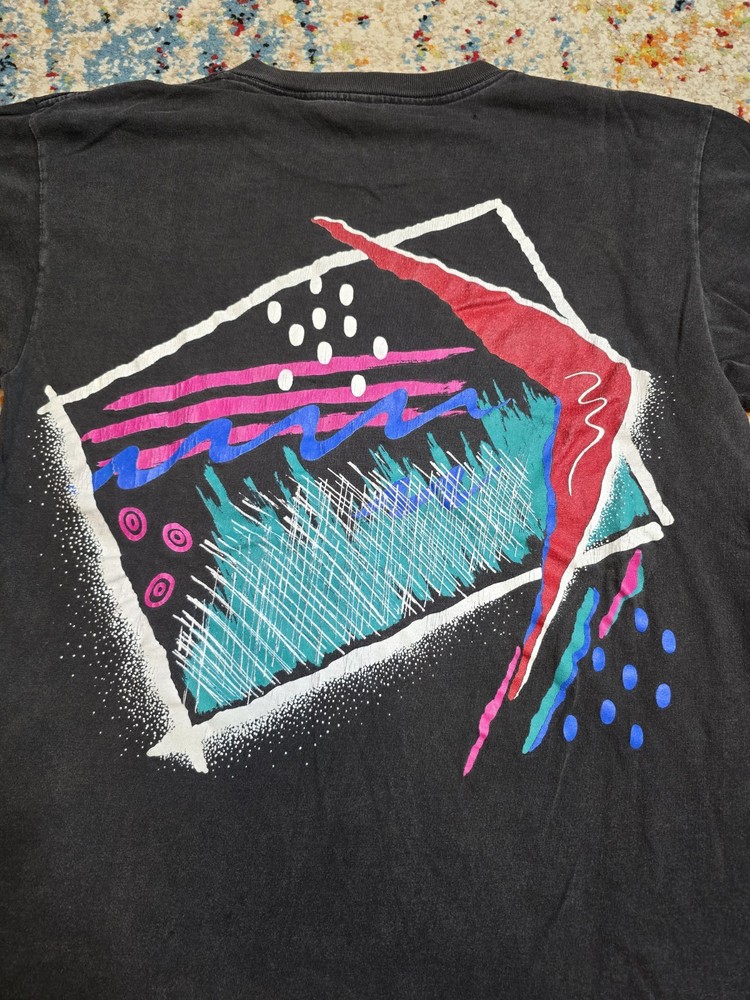 Vintage 90's Abstract Art Graphic T-Shirt The Body Co Size Medium Black Colorful-image