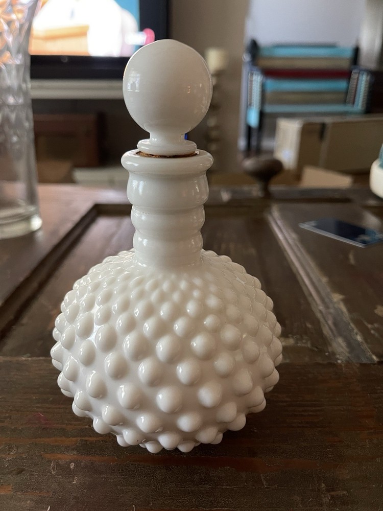Fenton Vintage Hobnail Milk Glass Perfume/Cologne Bottle Decanter
