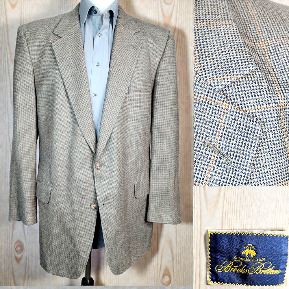 Brooks Brothers Sport Coat Blazer Mens 42L Beige Windowpane Check Vintage